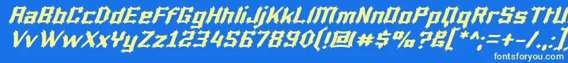 LuciferiusItalic-Schriftart – Gelbe Schriften auf blauem Hintergrund