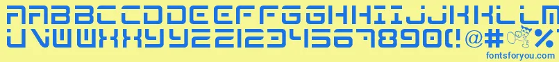 フォントMega – 青い文字が黄色の背景にあります。