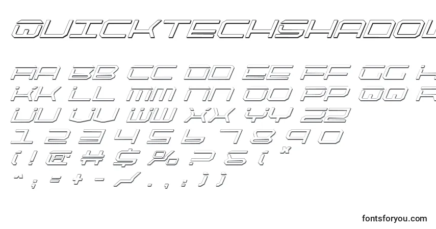 QuicktechShadowItalicフォント–アルファベット、数字、特殊文字
