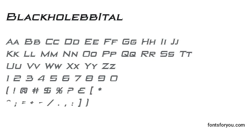 A fonte BlackholebbItal – alfabeto, números, caracteres especiais