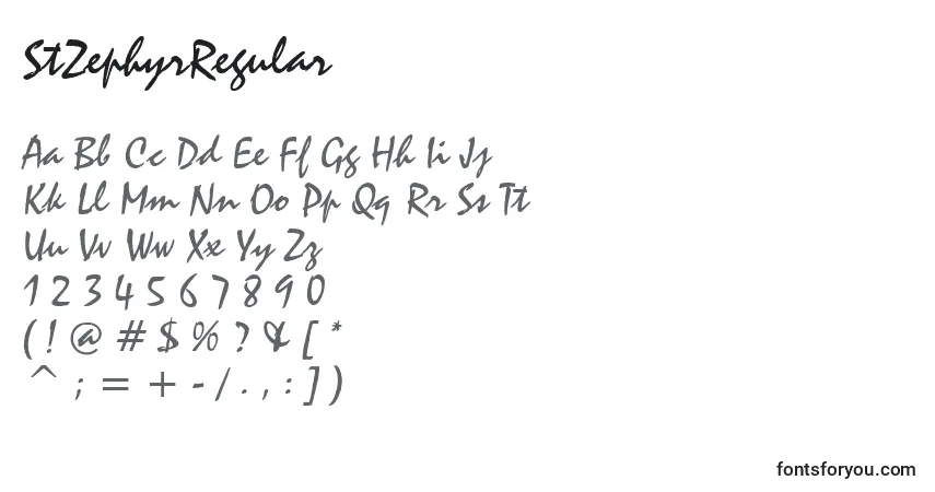 A fonte StZephyrRegular – alfabeto, números, caracteres especiais