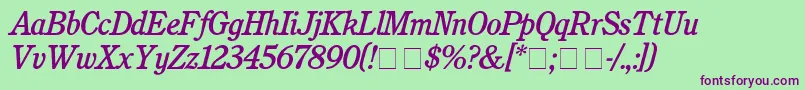 Fonte CushingMediumitalic – fontes roxas em um fundo verde