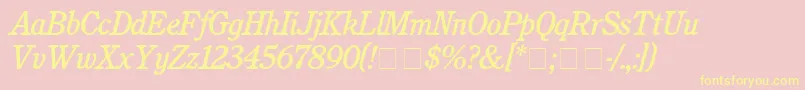 CushingMediumitalic-Schriftart – Gelbe Schriften auf rosa Hintergrund