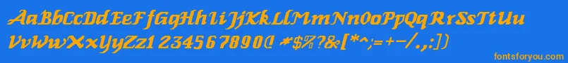 フォントElbaItalic – オレンジ色の文字が青い背景にあります。