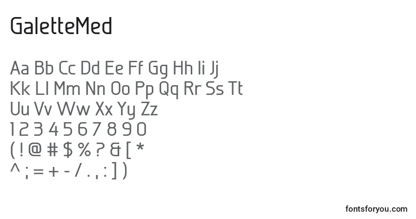 A fonte GaletteMed – alfabeto, números, caracteres especiais