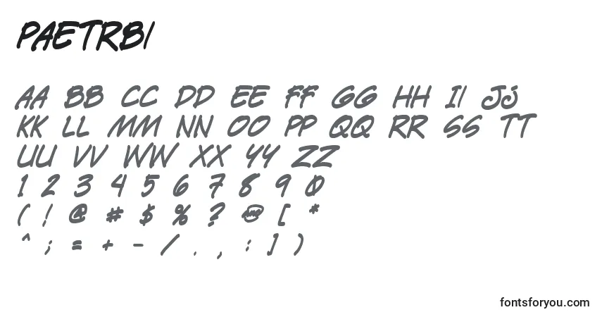 Czcionka Paetrbi – alfabet, cyfry, specjalne znaki