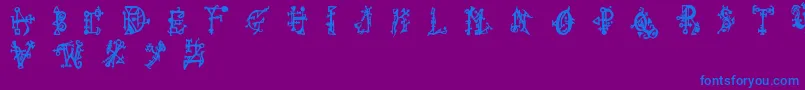 フォントWiqued – 紫色の背景に青い文字