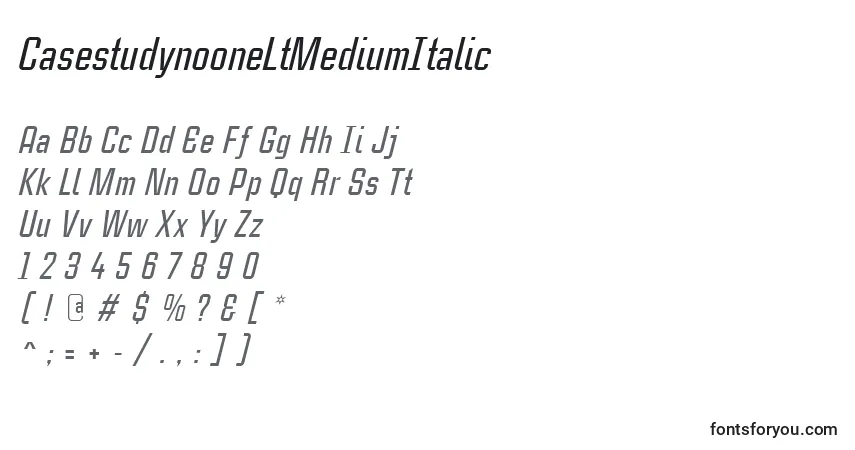 Czcionka CasestudynooneLtMediumItalic – alfabet, cyfry, specjalne znaki