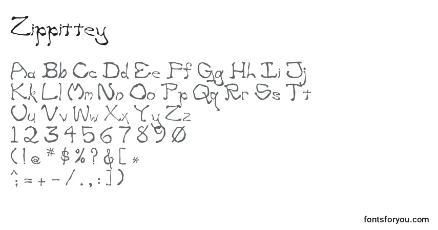 A fonte Zippittey – alfabeto, números, caracteres especiais