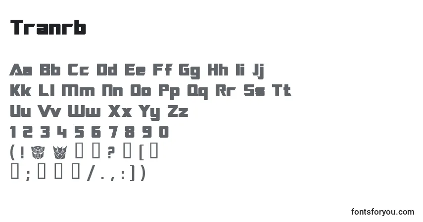 Schriftart Tranrb – Alphabet, Zahlen, spezielle Symbole
