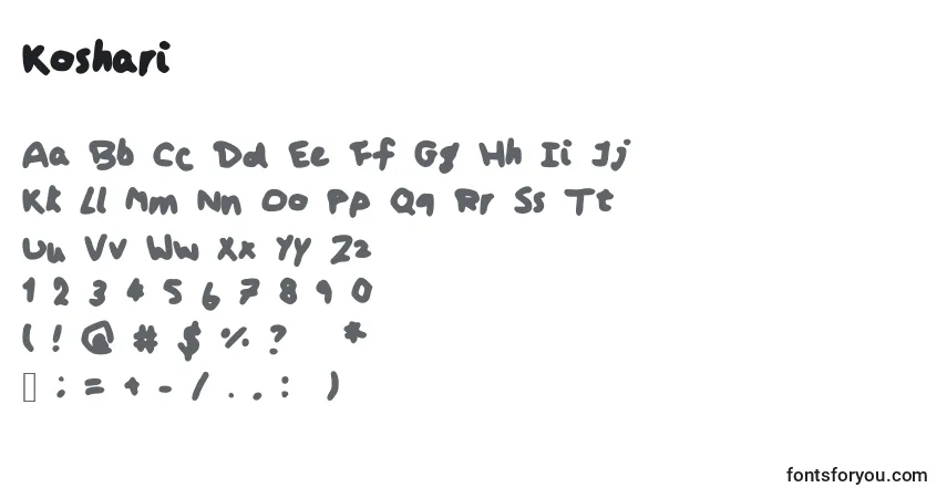 Czcionka Koshari – alfabet, cyfry, specjalne znaki