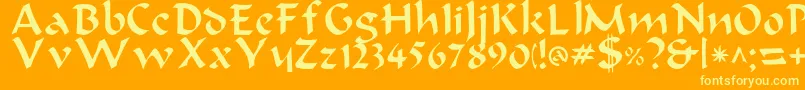 Beanie-Schriftart – Gelbe Schriften auf orangefarbenem Hintergrund