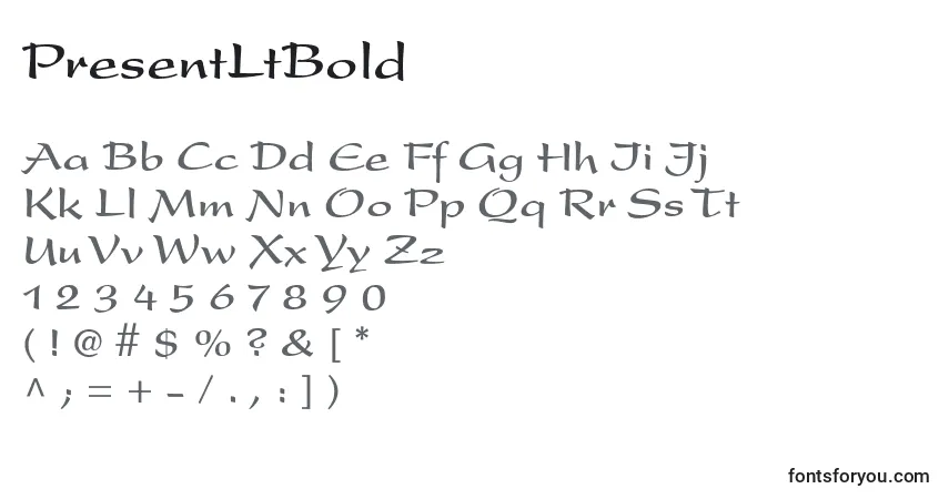 A fonte PresentLtBold – alfabeto, números, caracteres especiais