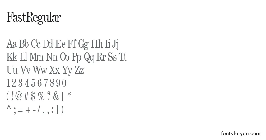 Czcionka FastRegular – alfabet, cyfry, specjalne znaki