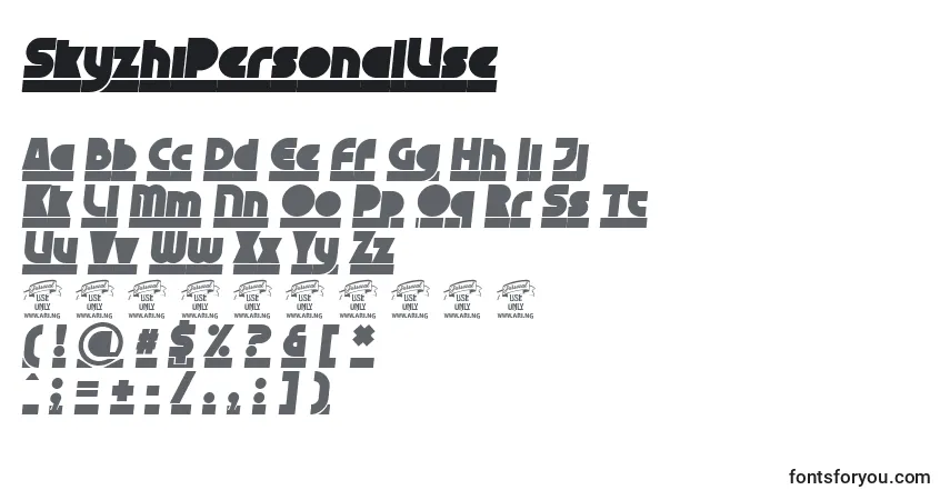 A fonte SkyzhiPersonalUse – alfabeto, números, caracteres especiais