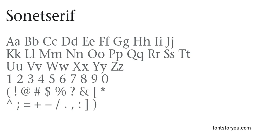 A fonte Sonetserif – alfabeto, números, caracteres especiais