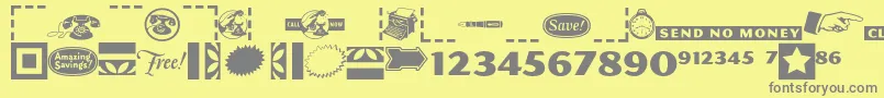 Pfcommerce-fontti – harmaat kirjasimet keltaisella taustalla