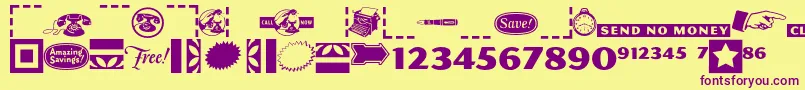 Weitere Informationen zur Pfcommerce-Schriftart Pfcommerce-Schriftart – Violette Schriften auf gelbem Hintergrund
