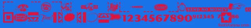 Czcionka Pfcommerce – czerwone czcionki na niebieskim tle