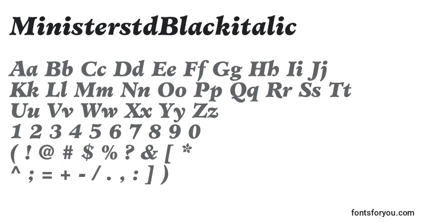 Шрифт MinisterstdBlackitalic – алфавит, цифры, специальные символы