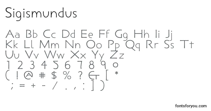 A fonte Sigismundus – alfabeto, números, caracteres especiais