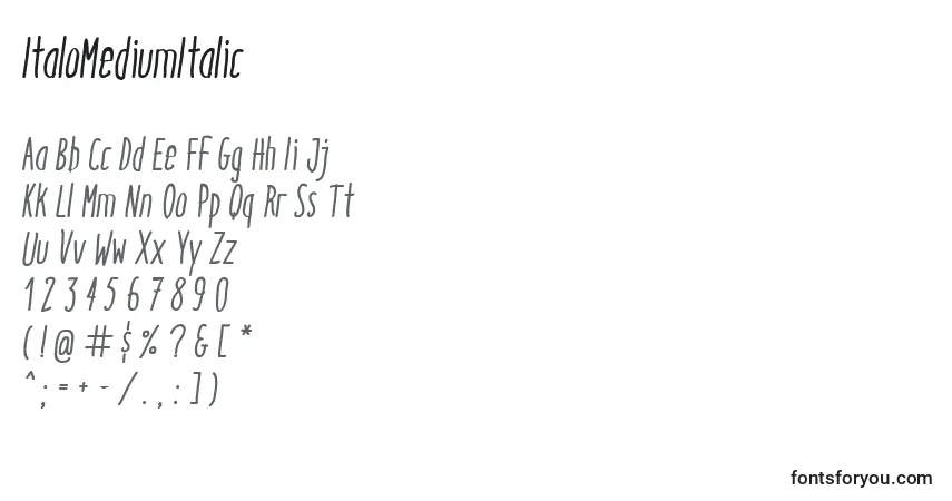 Czcionka ItaloMediumItalic (98598) – alfabet, cyfry, specjalne znaki