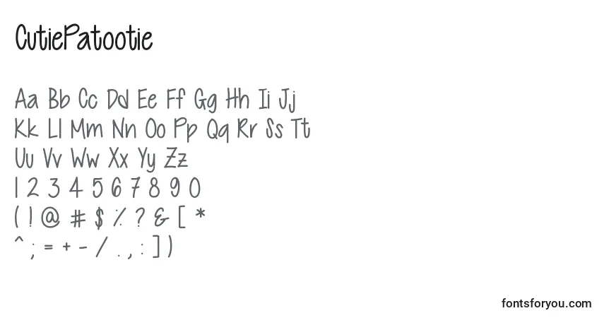 A fonte CutiePatootie – alfabeto, números, caracteres especiais