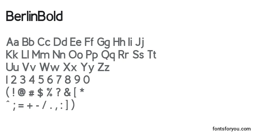 A fonte BerlinBold – alfabeto, números, caracteres especiais