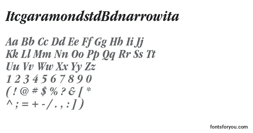 Czcionka ItcgaramondstdBdnarrowita – alfabet, cyfry, specjalne znaki