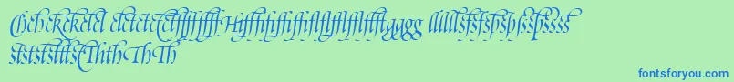 Czcionka PoeticaSuppLigatures – niebieskie czcionki na zielonym tle
