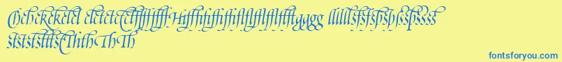 フォントPoeticaSuppLigatures – 青い文字が黄色の背景にあります。