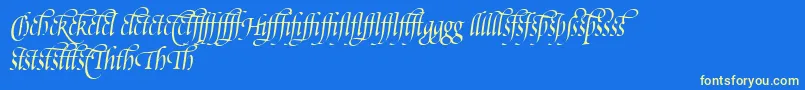 PoeticaSuppLigatures-Schriftart – Gelbe Schriften auf blauem Hintergrund