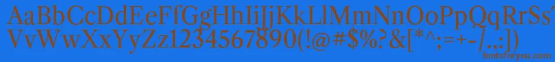 フォントLibrecaslontextRegular – 茶色の文字が青い背景にあります。