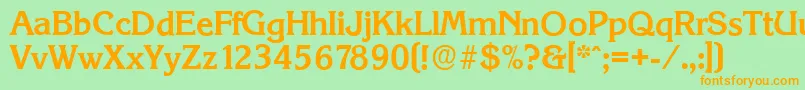 フォントKorinthserialBold – オレンジの文字が緑の背景にあります。