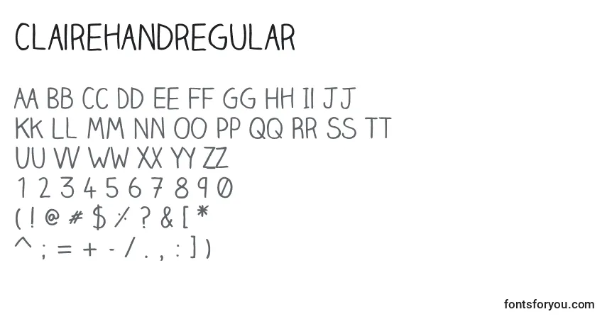 Schriftart Clairehandregular (98622) – Alphabet, Zahlen, spezielle Symbole