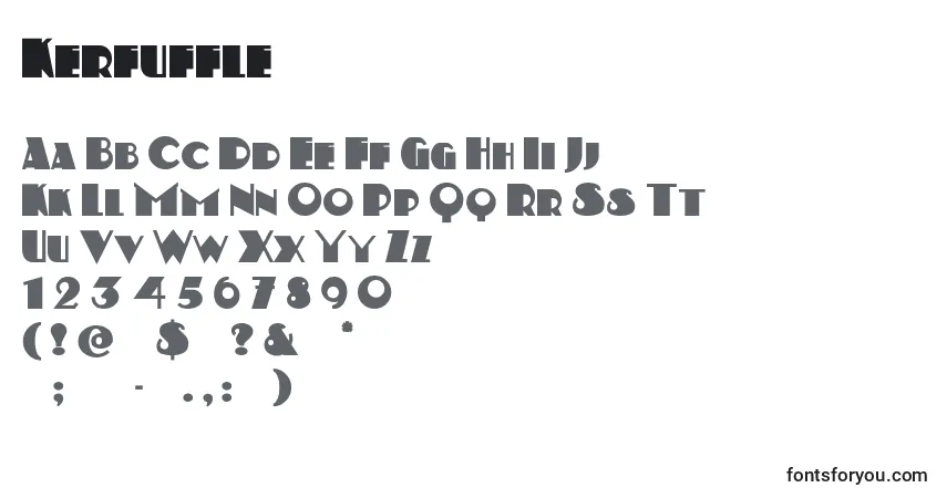 Czcionka Kerfuffle – alfabet, cyfry, specjalne znaki