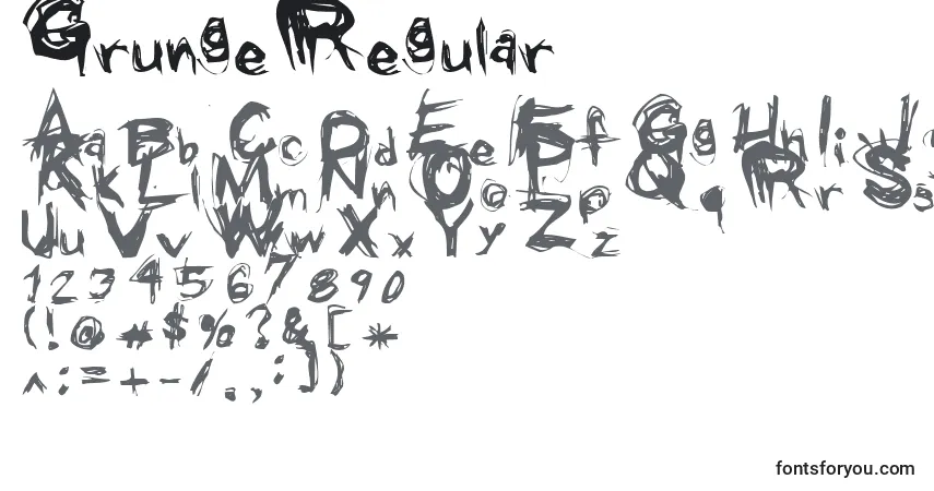 A fonte GrungeRegular – alfabeto, números, caracteres especiais