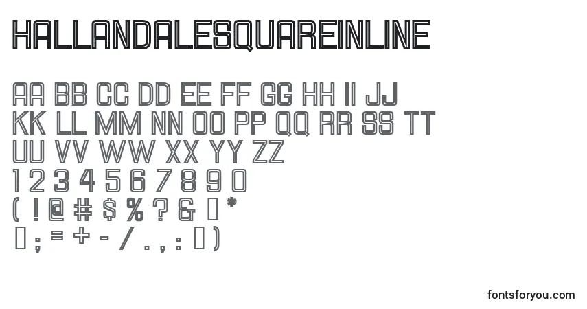 A fonte Hallandalesquareinline – alfabeto, números, caracteres especiais