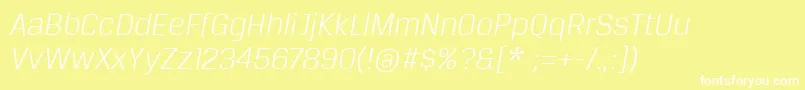 BreuertextLightItalic-Schriftart – Weiße Schriften auf gelbem Hintergrund