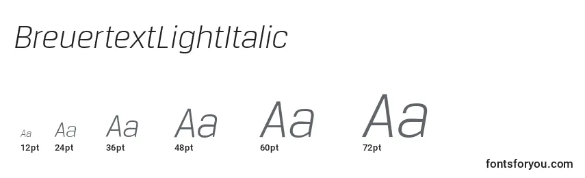 Размеры шрифта BreuertextLightItalic