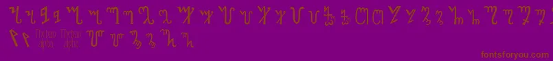 Thebanalphabet-Schriftart – Braune Schriften auf violettem Hintergrund