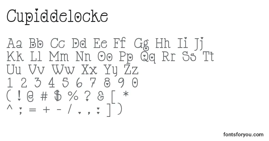 Czcionka Cupiddelocke – alfabet, cyfry, specjalne znaki