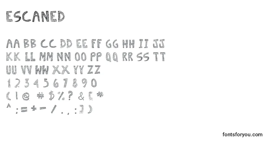 A fonte Escaned – alfabeto, números, caracteres especiais