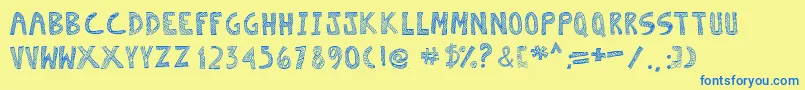 Escaned-Schriftart – Blaue Schriften auf gelbem Hintergrund