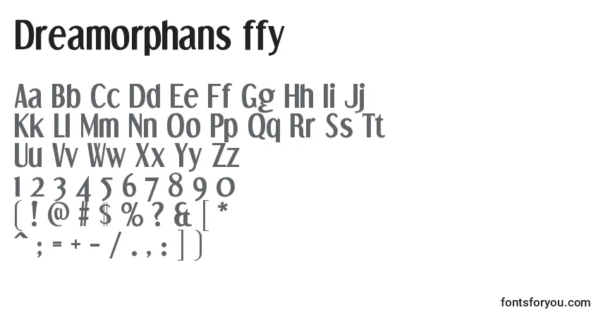 A fonte Dreamorphans ffy – alfabeto, números, caracteres especiais