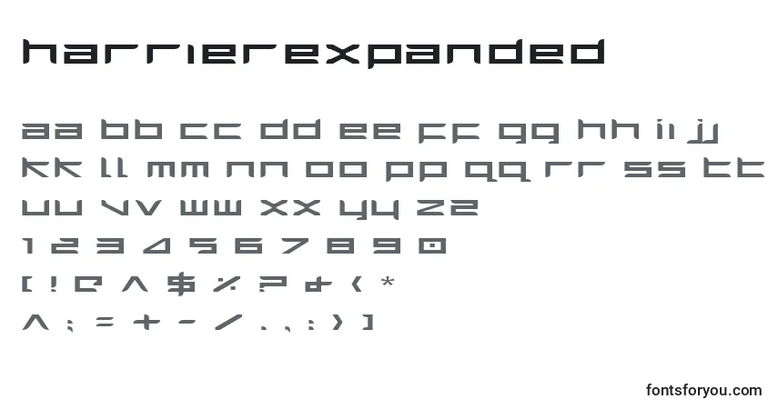 A fonte HarrierExpanded – alfabeto, números, caracteres especiais