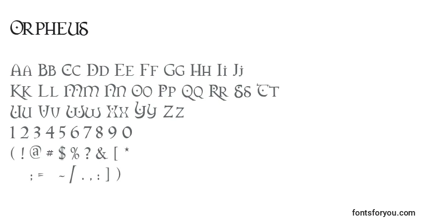 A fonte Orpheus – alfabeto, números, caracteres especiais