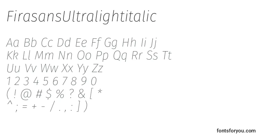 A fonte FirasansUltralightitalic – alfabeto, números, caracteres especiais