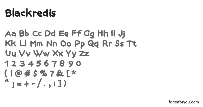 Schriftart Blackredis – Alphabet, Zahlen, spezielle Symbole