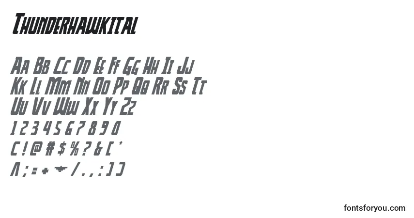 Czcionka Thunderhawkital – alfabet, cyfry, specjalne znaki